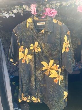 Tommy Bahama Black Shirt with Yellow Floral Print